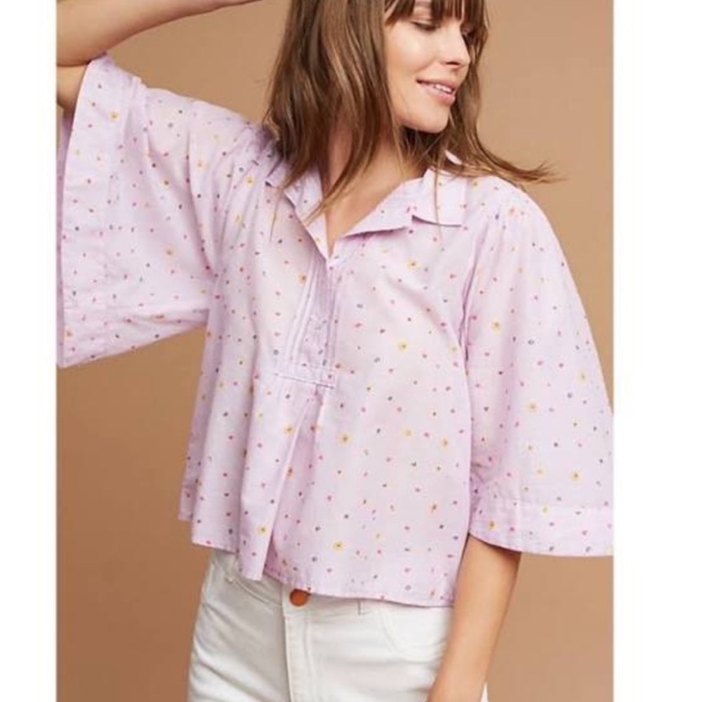 MAEVE Anthropologie Eliot Popover Top 3/4 Bell
Sleeve Cropped Purple Size M
